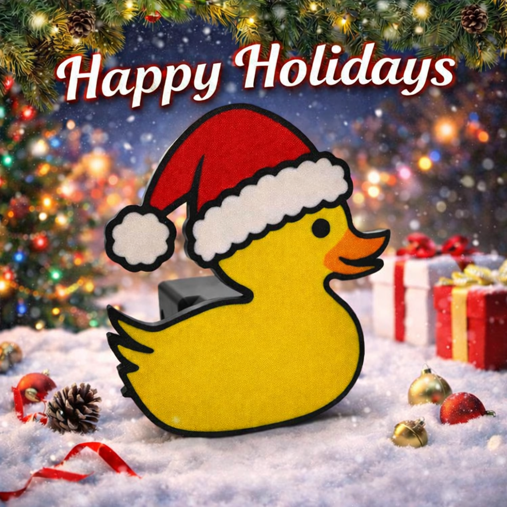 Santa Duck hitch cover in Christmas holiday scene